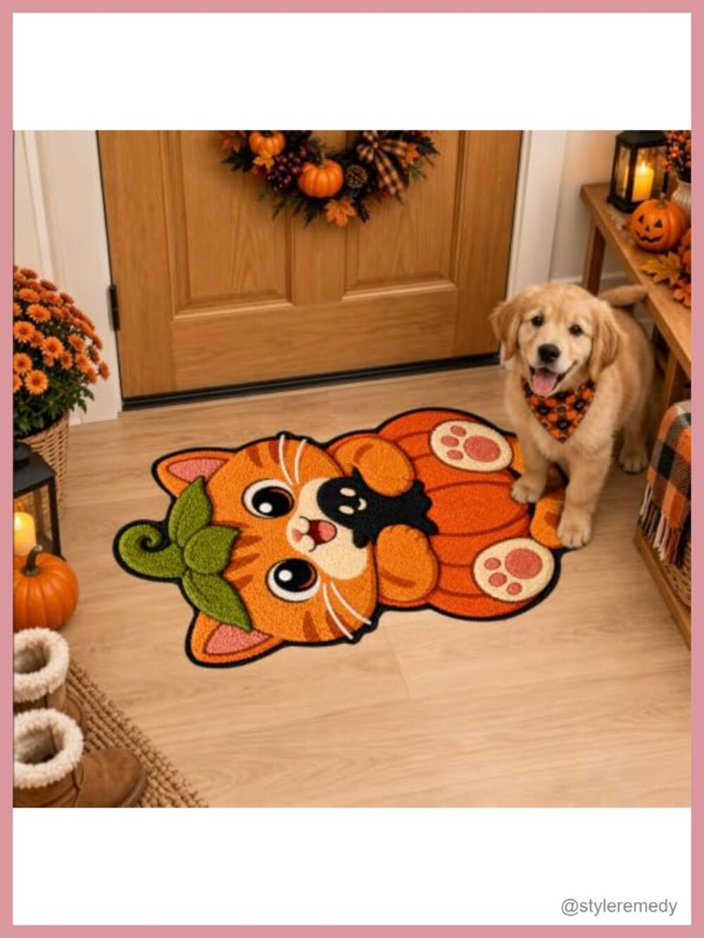 Halloween Cat Shaped Door Mat Soft Faux Cashmere TPR Backing Indoor Entryway